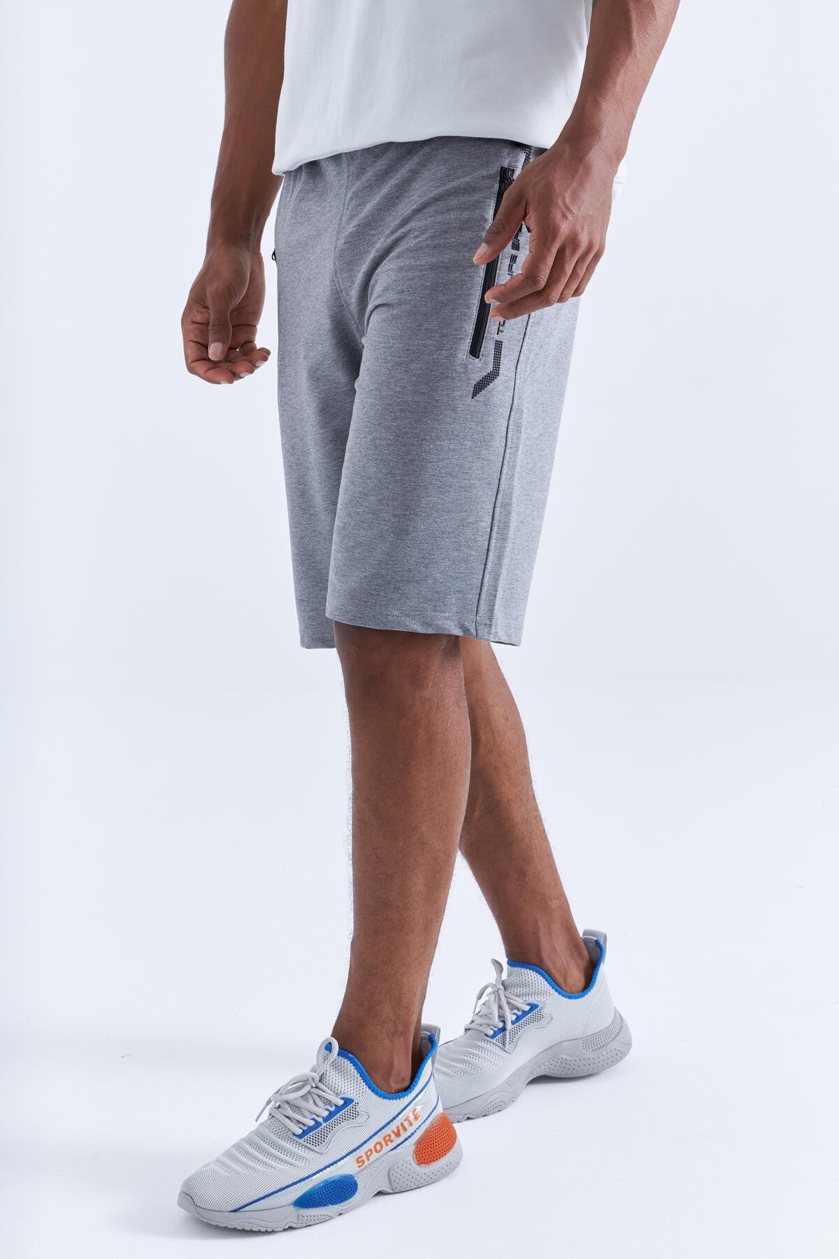 Grey Melange Zippered Detailed Standard Fit Men's Shorts - 81141