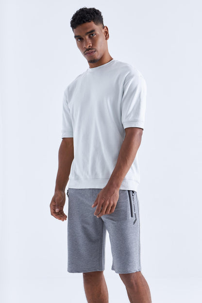 Grey Melange Zippered Detailed Standard Fit Men's Shorts - 81141