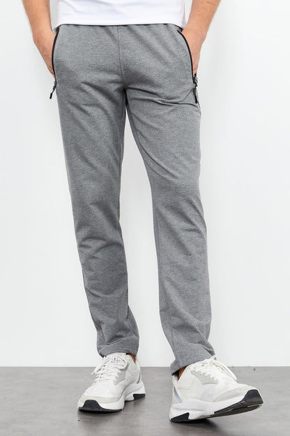 Grey Melange Zippered Detailed Standard Fit Classic Cuff Men's Tracksuit Bottom - 84744