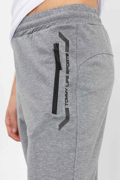 Grey Melange Zippered Detailed Standard Fit Classic Cuff Men's Tracksuit Bottom - 84744