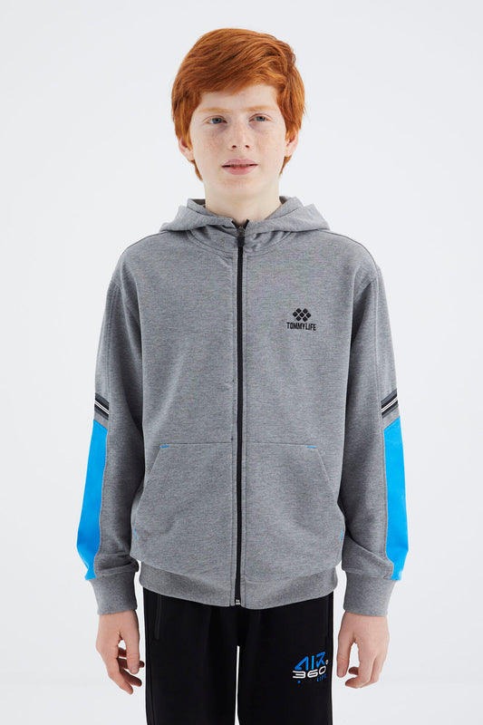 Grey Melange Zippered Boys' Sweatshirt - 11180