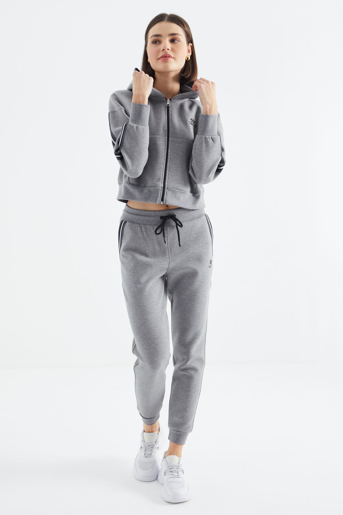 Grey Melange Zippered Women's Tracksuit Set - 95326