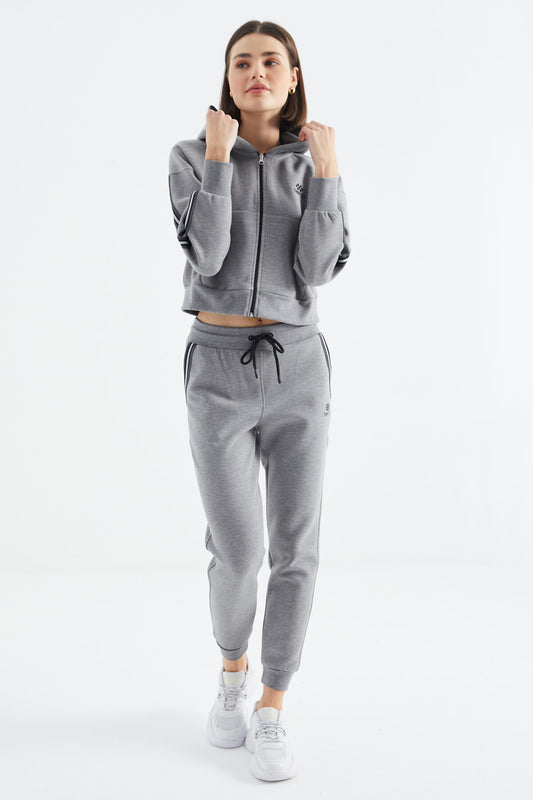 Grey Melange Zippered Women's Tracksuit Set - 95326