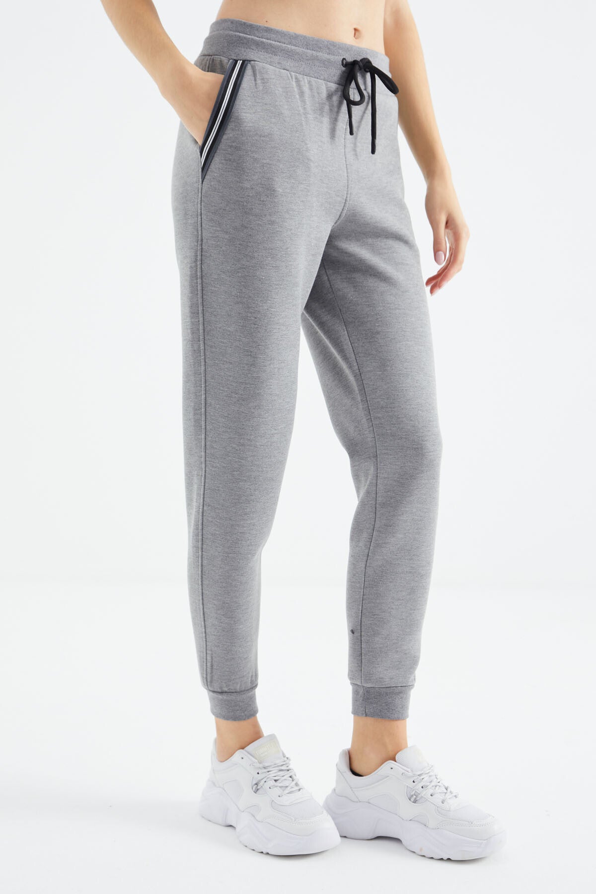 Grey Melange Zippered Women's Tracksuit Set - 95326