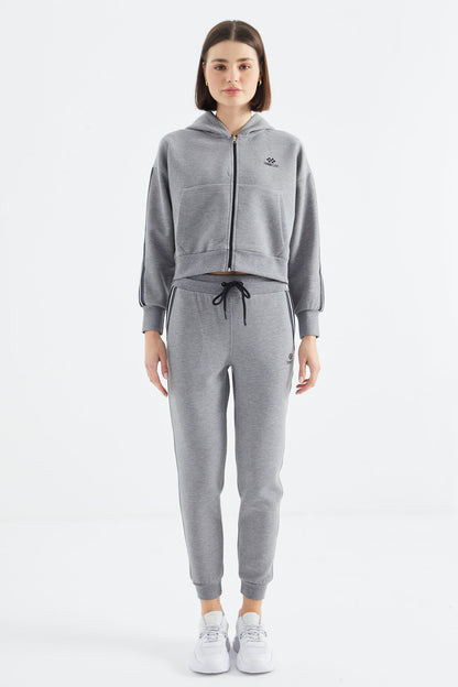 Grey Melange Zippered Women's Tracksuit Set - 95326