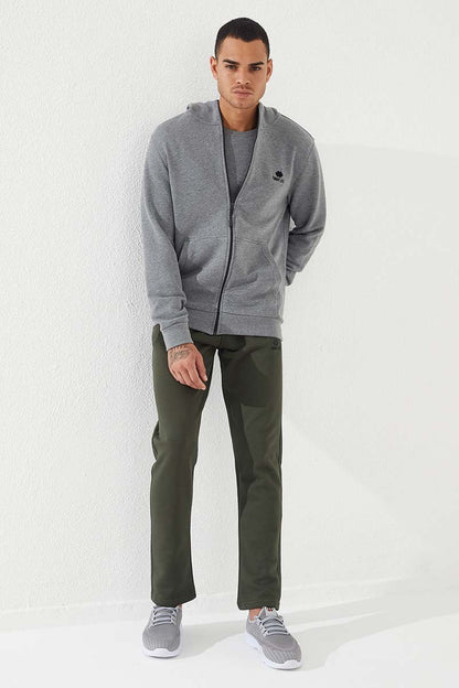 Grey Melange Zippered Standard Fit Hooded Men's Sweatshirt - 87877