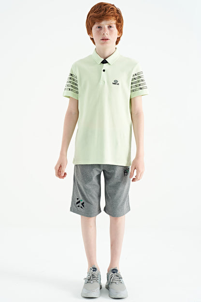 Grey Melange Hidden Pocket Detailed Embroidered Pattern Laced Standard Fit Boys Shorts - 10886
