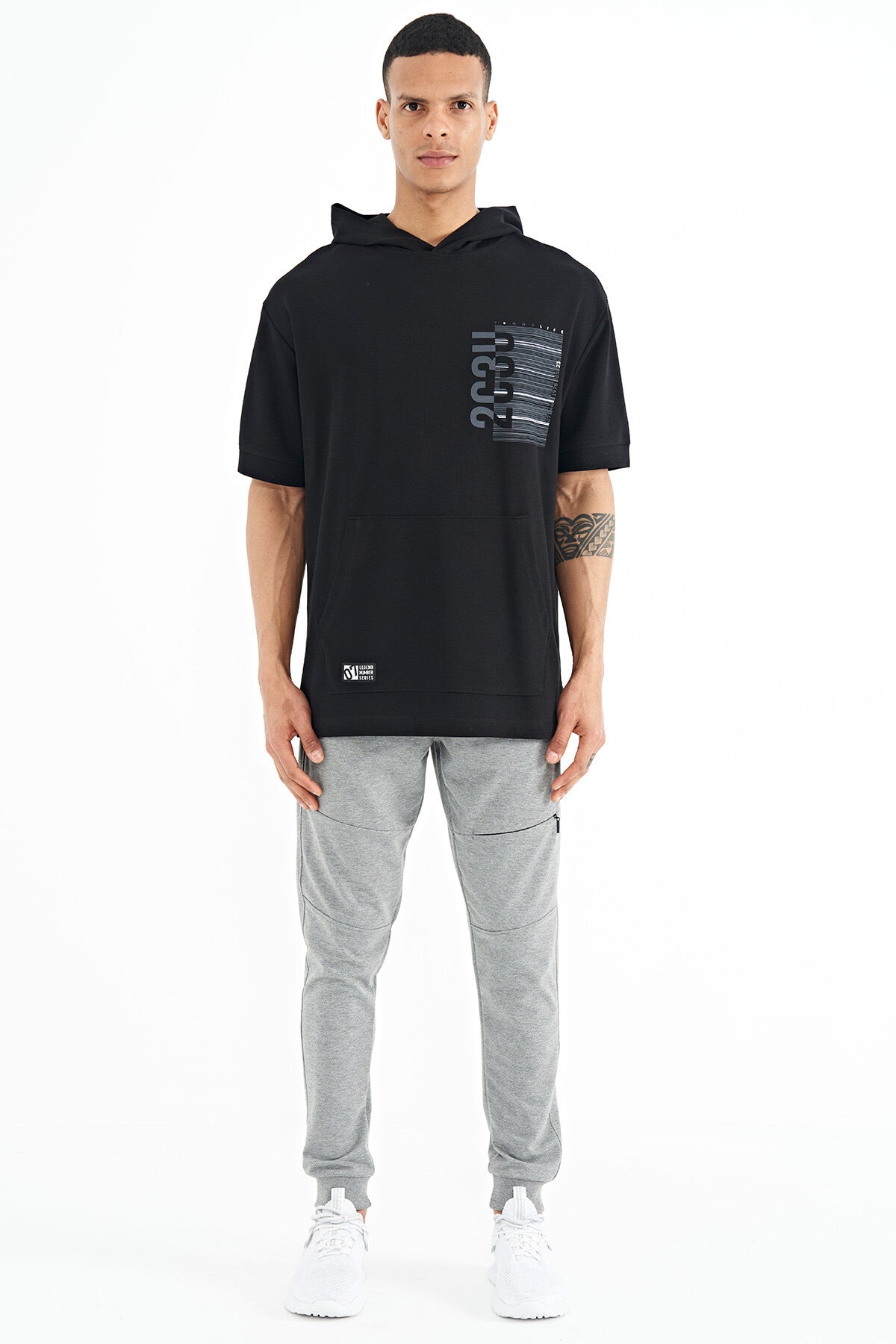 Grey Melange Hidden Pocket Detailed Standard Fit Men's Jogger Tracksuit Bottom - 84958