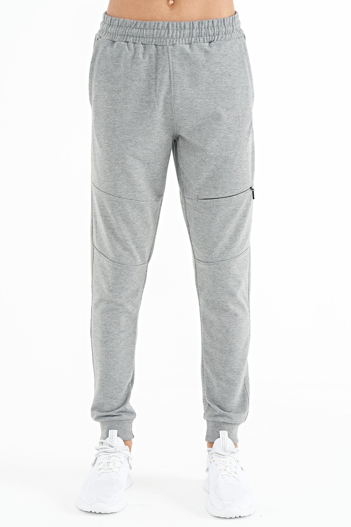 Grey Melange Hidden Pocket Detailed Standard Fit Men's Jogger Tracksuit Bottom - 84958