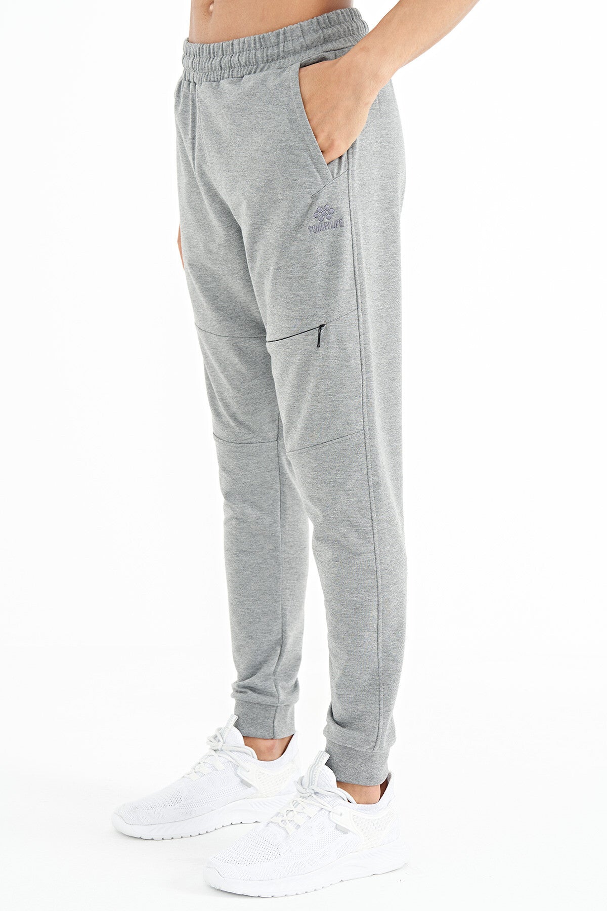 Grey Melange Hidden Pocket Detailed Standard Fit Men's Jogger Tracksuit Bottom - 84958