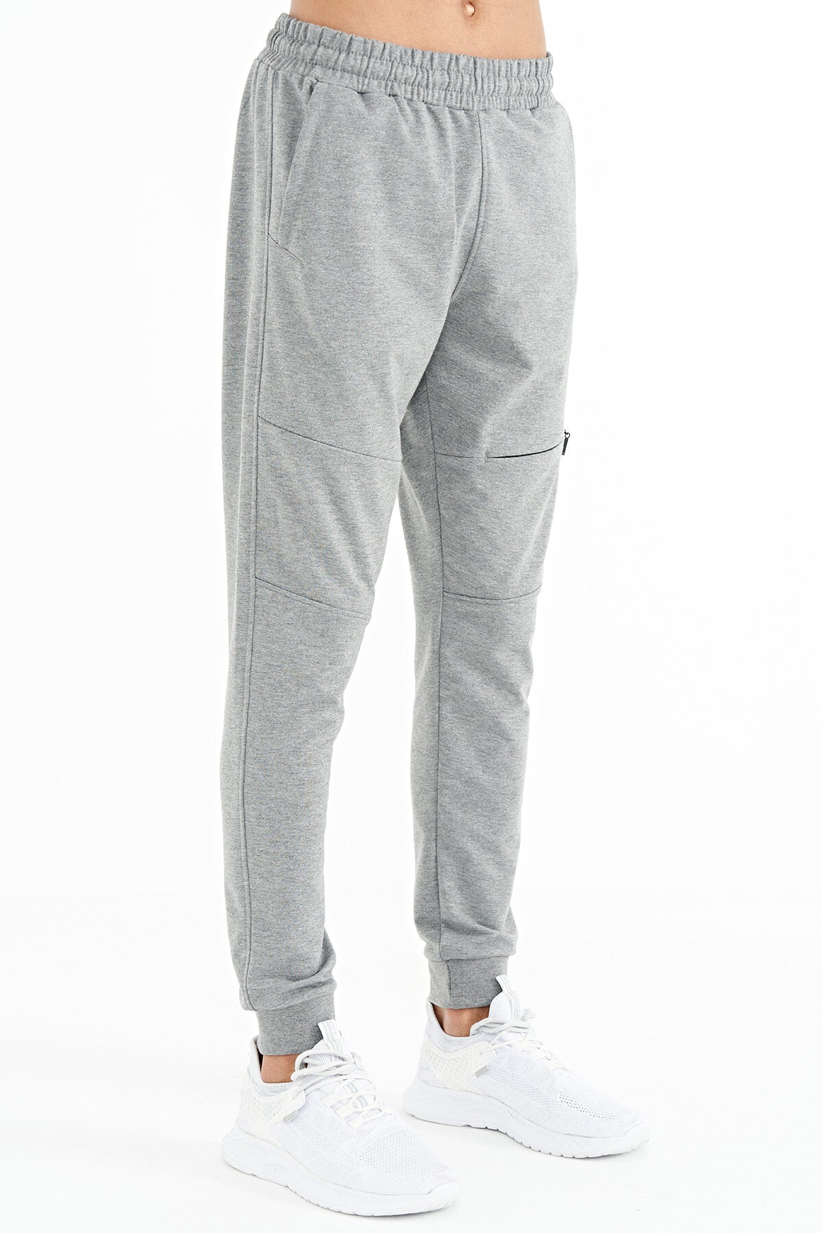 Grey Melange Hidden Pocket Detailed Standard Fit Men's Jogger Tracksuit Bottom - 84958