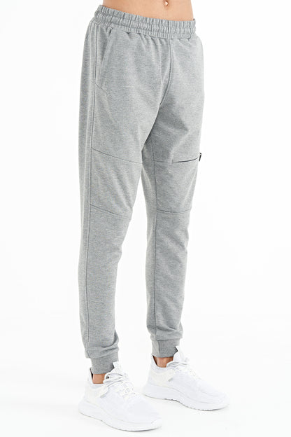 Grey Melange Hidden Pocket Detailed Standard Fit Men's Jogger Tracksuit Bottom - 84958