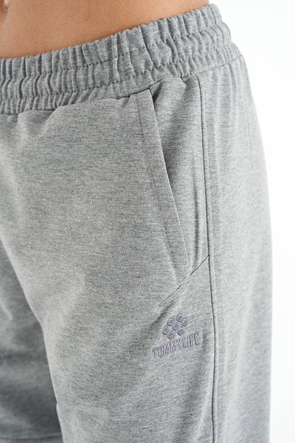 Grey Melange Hidden Pocket Detailed Standard Fit Men's Jogger Tracksuit Bottom - 84958