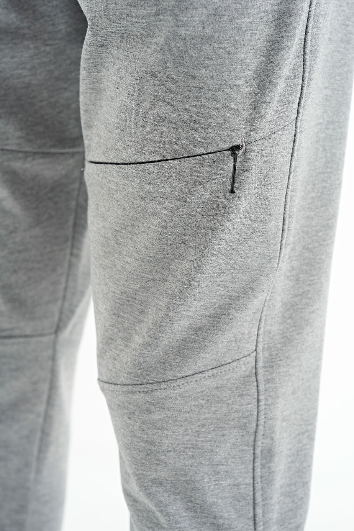 Grey Melange Hidden Pocket Detailed Standard Fit Men's Jogger Tracksuit Bottom - 84958