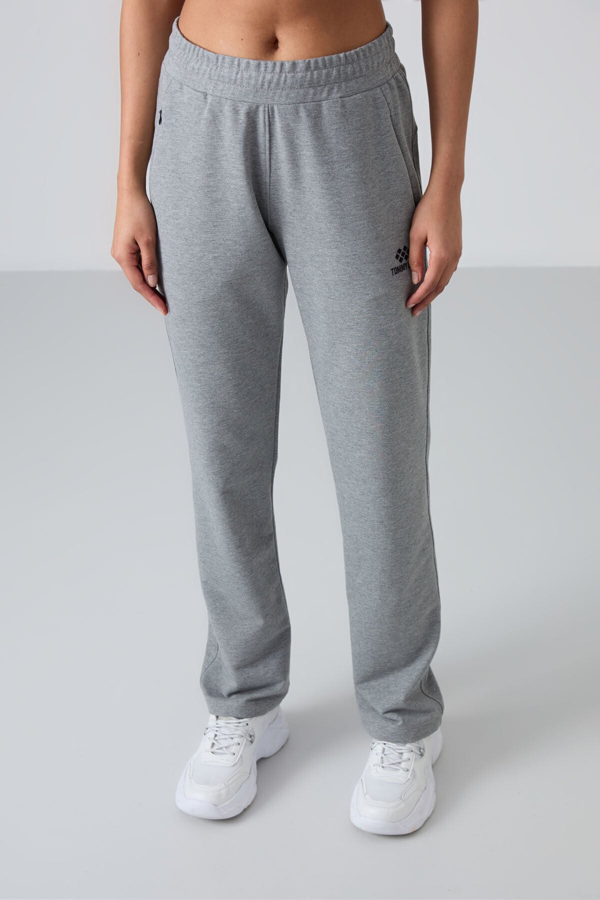 Grey Melange Hidden Zipper Pocket Comfort Fit Classic Hem Women's Tracksuit Bottom - 94148