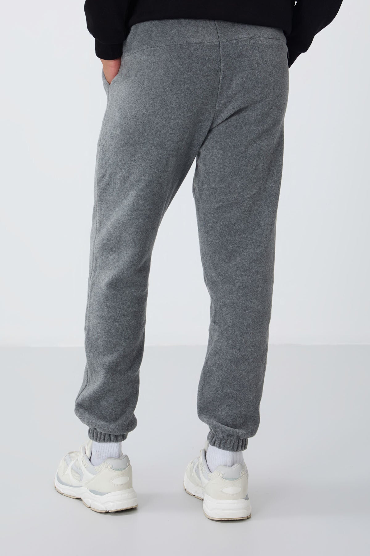 Grey Melange Hidden Zipper Comfort Fit Elastic Cuffed Fleece Men's Tracksuit Bottom - 84866