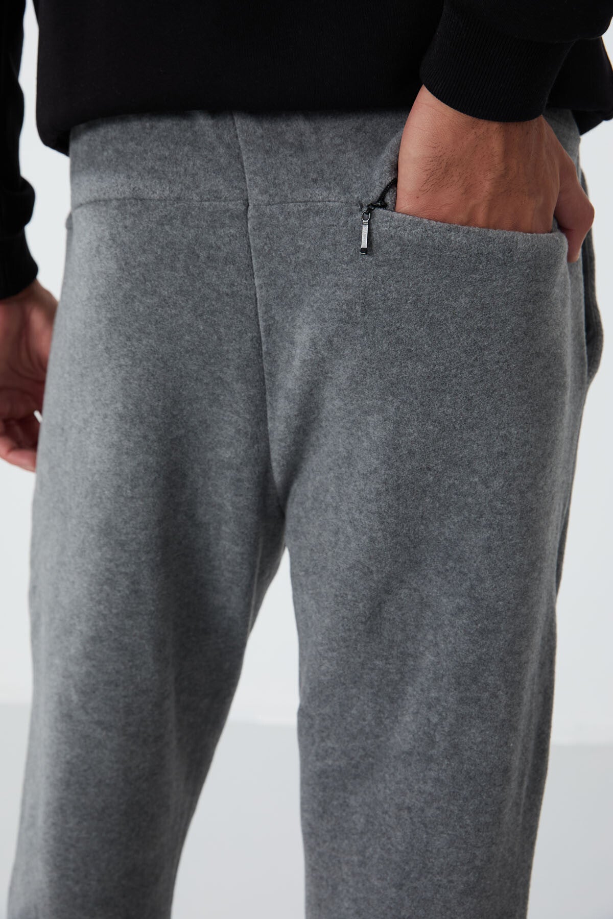 Grey Melange Hidden Zipper Comfort Fit Elastic Cuffed Fleece Men's Tracksuit Bottom - 84866