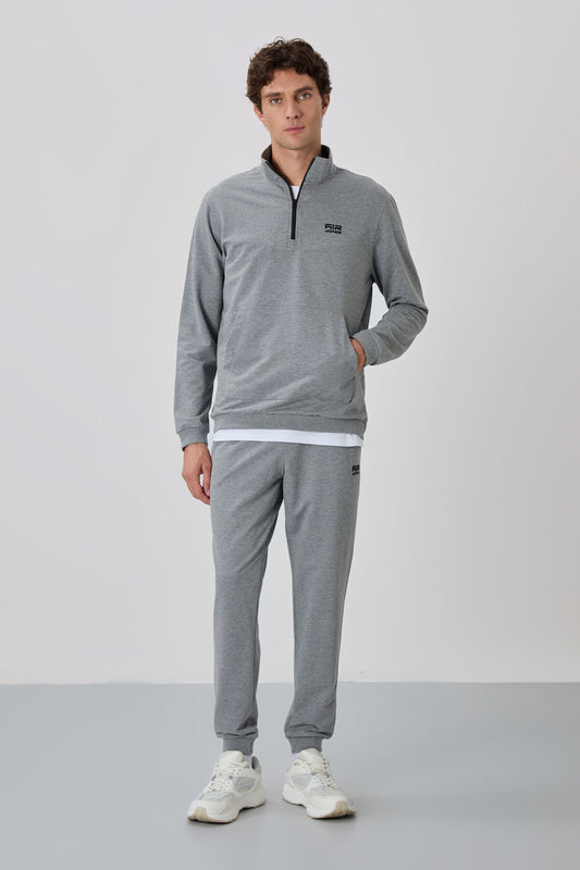 Herbert Grey Melange Collar Tracksuit Set - 85233