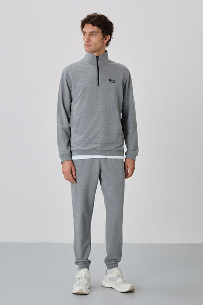 Herbert Grey Melange Collar Tracksuit Set - 85233