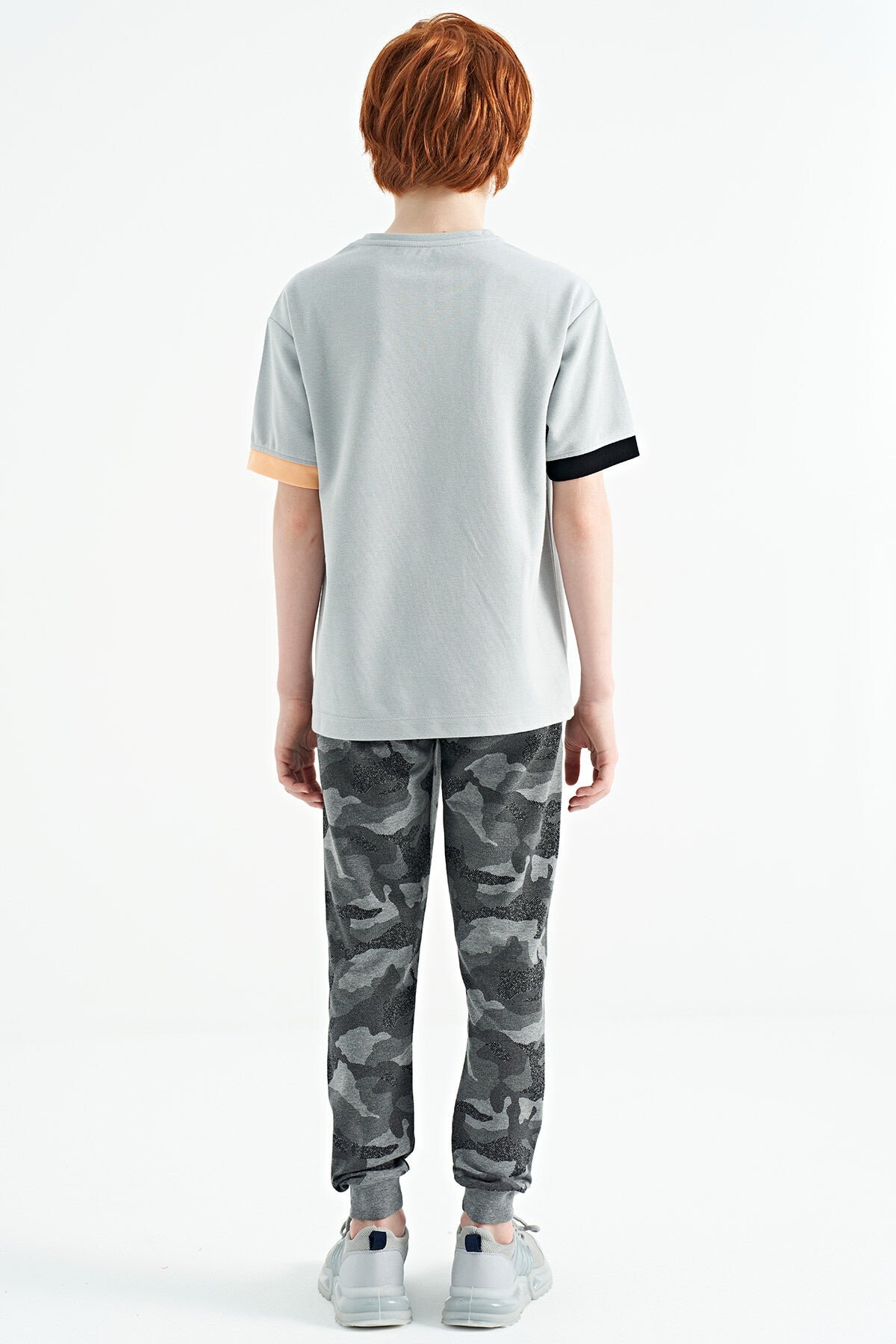 Grey Melange Camouflage Print Detailed Standard Fit Jogger Boys' Tracksuit Bottom - 11096