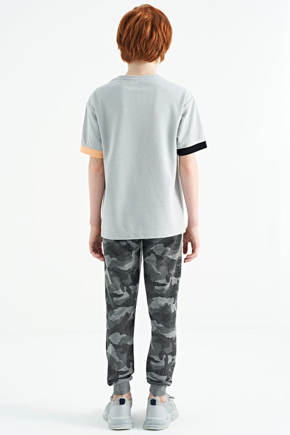 Grey Melange Camouflage Print Detailed Standard Fit Jogger Boys' Tracksuit Bottom - 11096