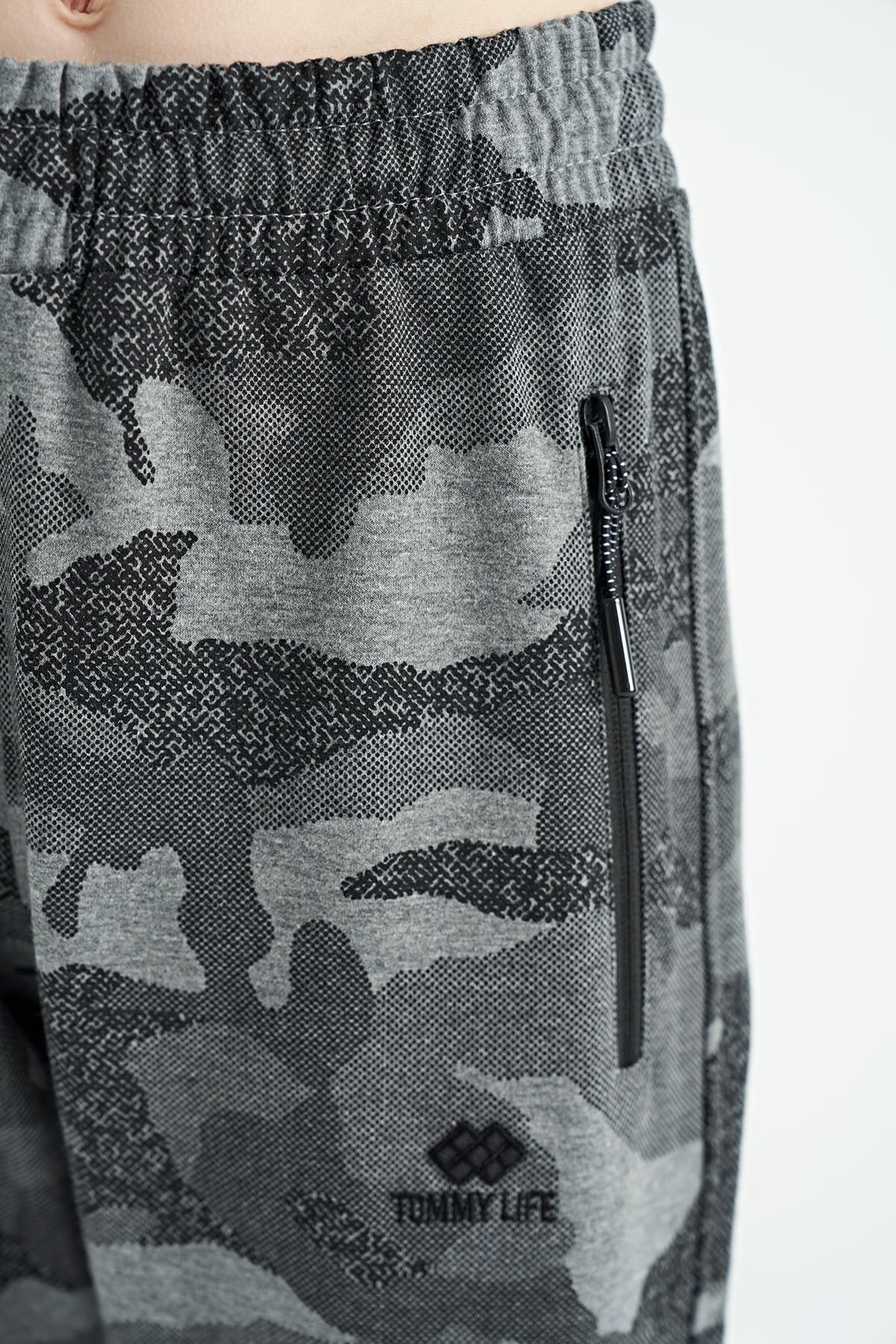 Grey Melange Camouflage Print Detailed Standard Fit Jogger Boys' Tracksuit Bottom - 11096