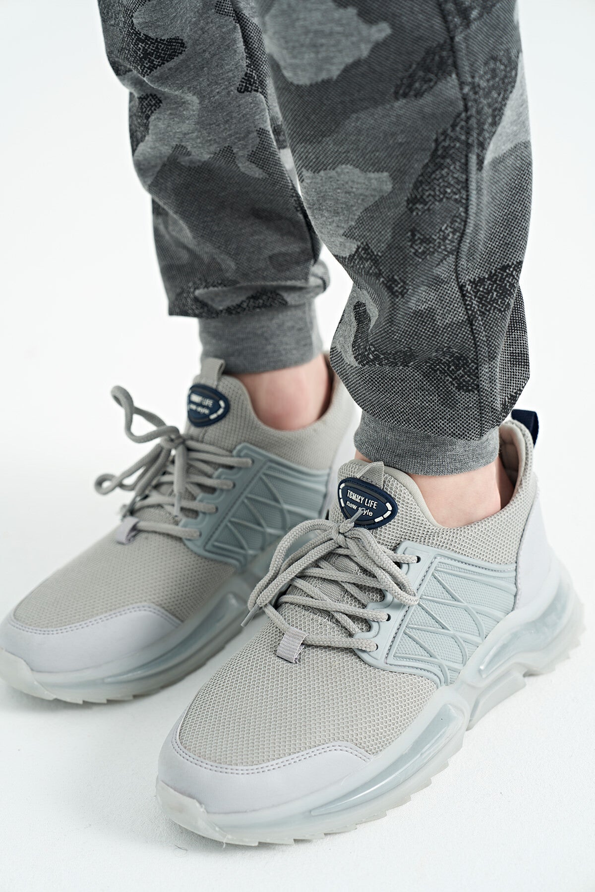 Grey Melange Camouflage Print Detailed Standard Fit Jogger Boys' Tracksuit Bottom - 11096