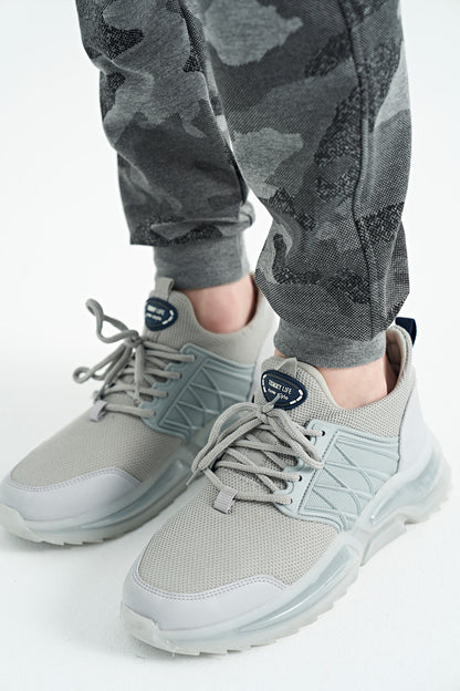 Grey Melange Camouflage Print Detailed Standard Fit Jogger Boys' Tracksuit Bottom - 11096