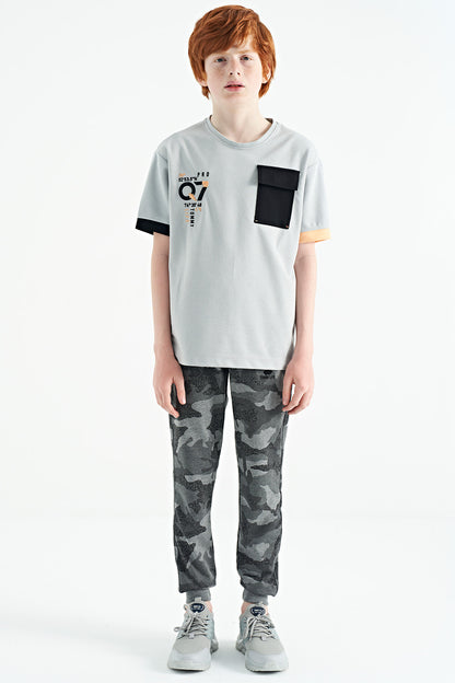Grey Melange Camouflage Print Detailed Standard Fit Jogger Boys' Tracksuit Bottom - 11096