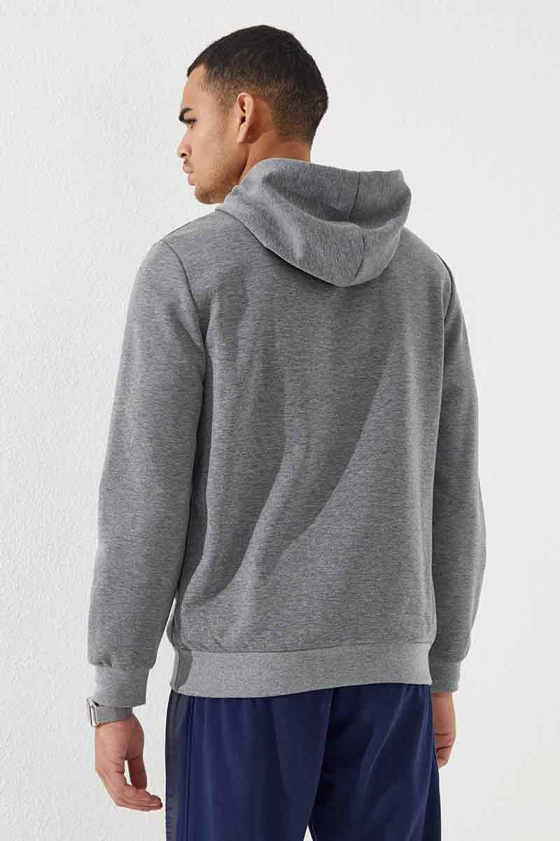 Grey Melange Camouflage Print Standard Fit Men's Hooded Sweatshirt - 87884