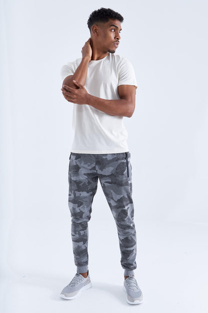 Gray Melange Camouflage Print Slim Fit Jogger Men's Tracksuit Bottom - 84754