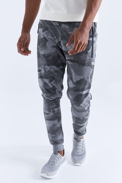 Gray Melange Camouflage Print Slim Fit Jogger Men's Tracksuit Bottom - 84754