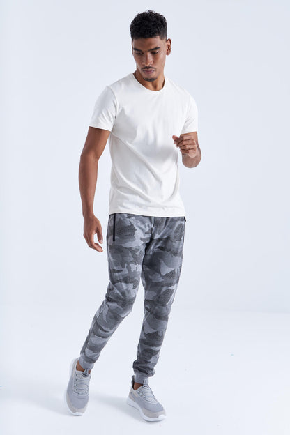 Gray Melange Camouflage Print Slim Fit Jogger Men's Tracksuit Bottom - 84754