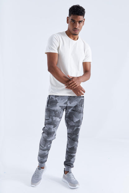 Gray Melange Camouflage Print Slim Fit Jogger Men's Tracksuit Bottom - 84754