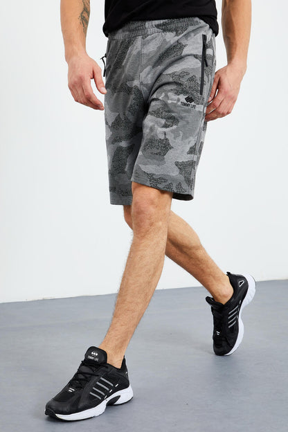 Gray Melange Camouflage Pattern Standard Fit Men's Shorts - 81157