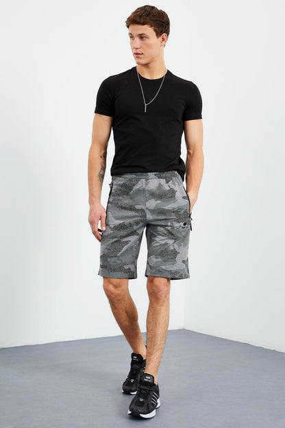 Gray Melange Camouflage Pattern Standard Fit Men's Shorts - 81157
