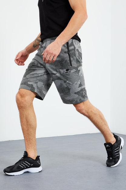 Gray Melange Camouflage Pattern Standard Fit Men's Shorts - 81157