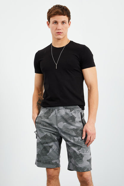 Gray Melange Camouflage Pattern Standard Fit Men's Shorts - 81157