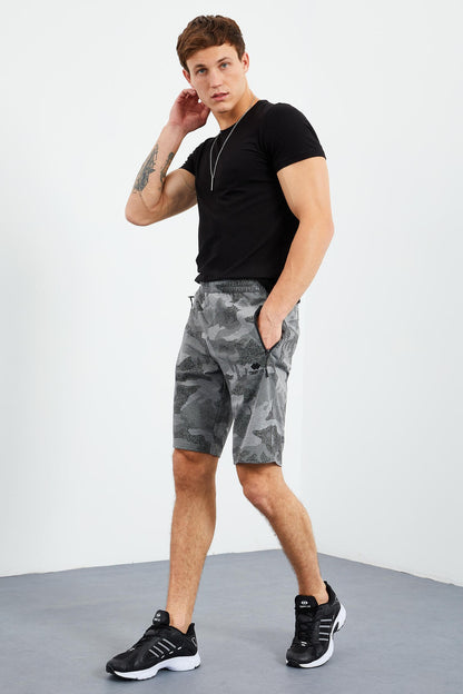 Gray Melange Camouflage Pattern Standard Fit Men's Shorts - 81157
