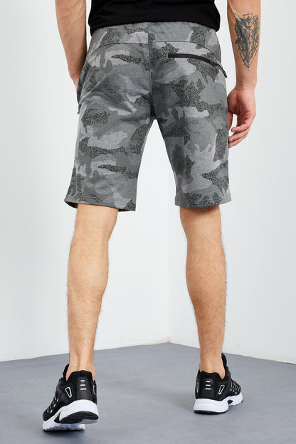 Gray Melange Camouflage Pattern Standard Fit Men's Shorts - 81157