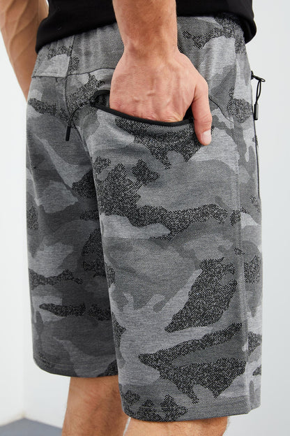 Gray Melange Camouflage Pattern Standard Fit Men's Shorts - 81157