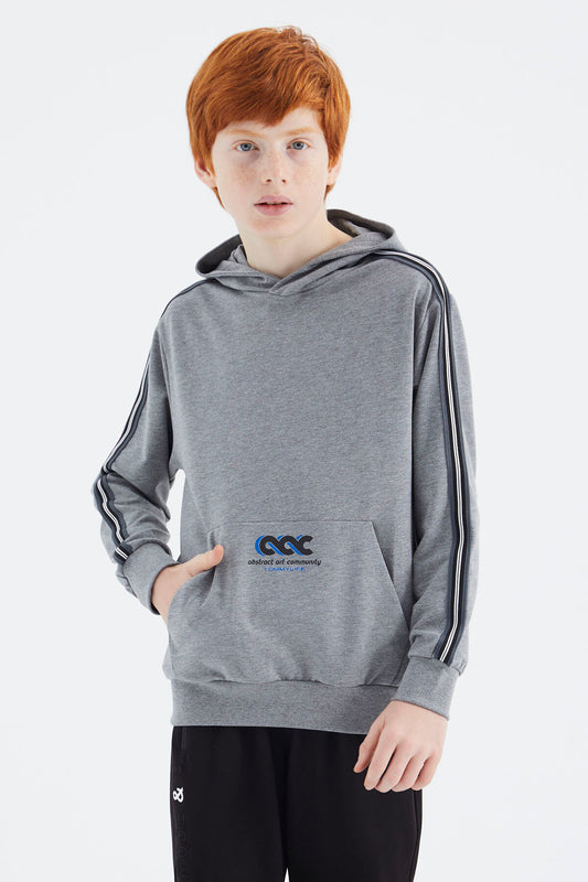 Grey Melange Kangaroo Pocket Boys' Sweatshirt - 11176