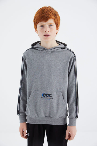 Grey Melange Kangaroo Pocket Boys' Sweatshirt - 11176