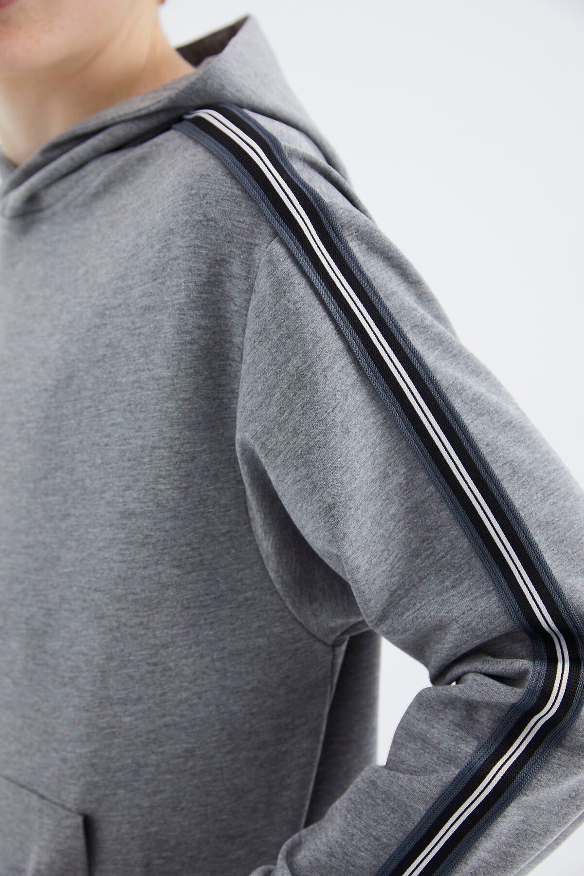 Grey Melange Kangaroo Pocket Boys' Sweatshirt - 11176