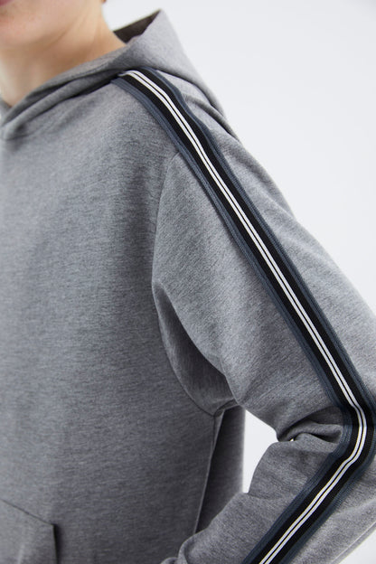 Grey Melange Kangaroo Pocket Boys' Sweatshirt - 11176