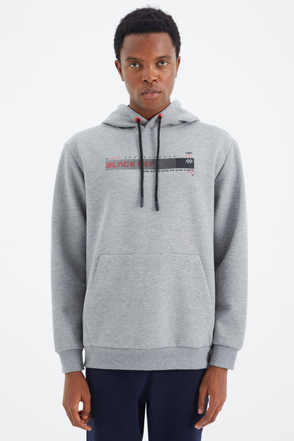 Grey Melange Hooded Laced Print Detailed Relax Fit Men's Sweatshirt - 88287