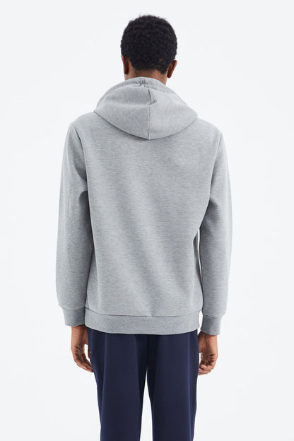 Grey Melange Hooded Laced Print Detailed Relax Fit Men's Sweatshirt - 88287