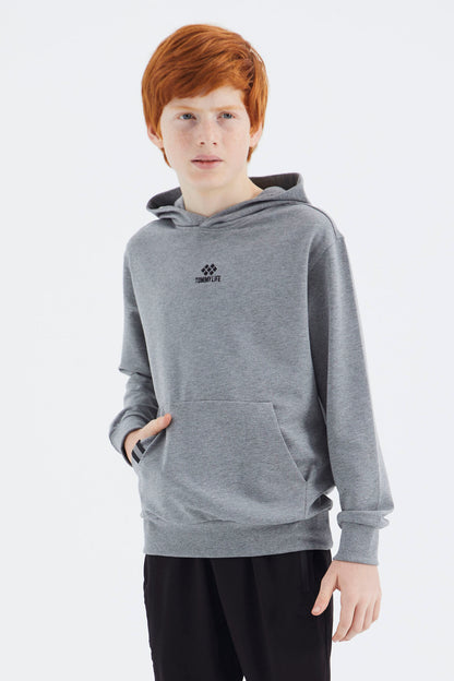 Grey Melange Hooded Boys' Sweatshirt - 11177