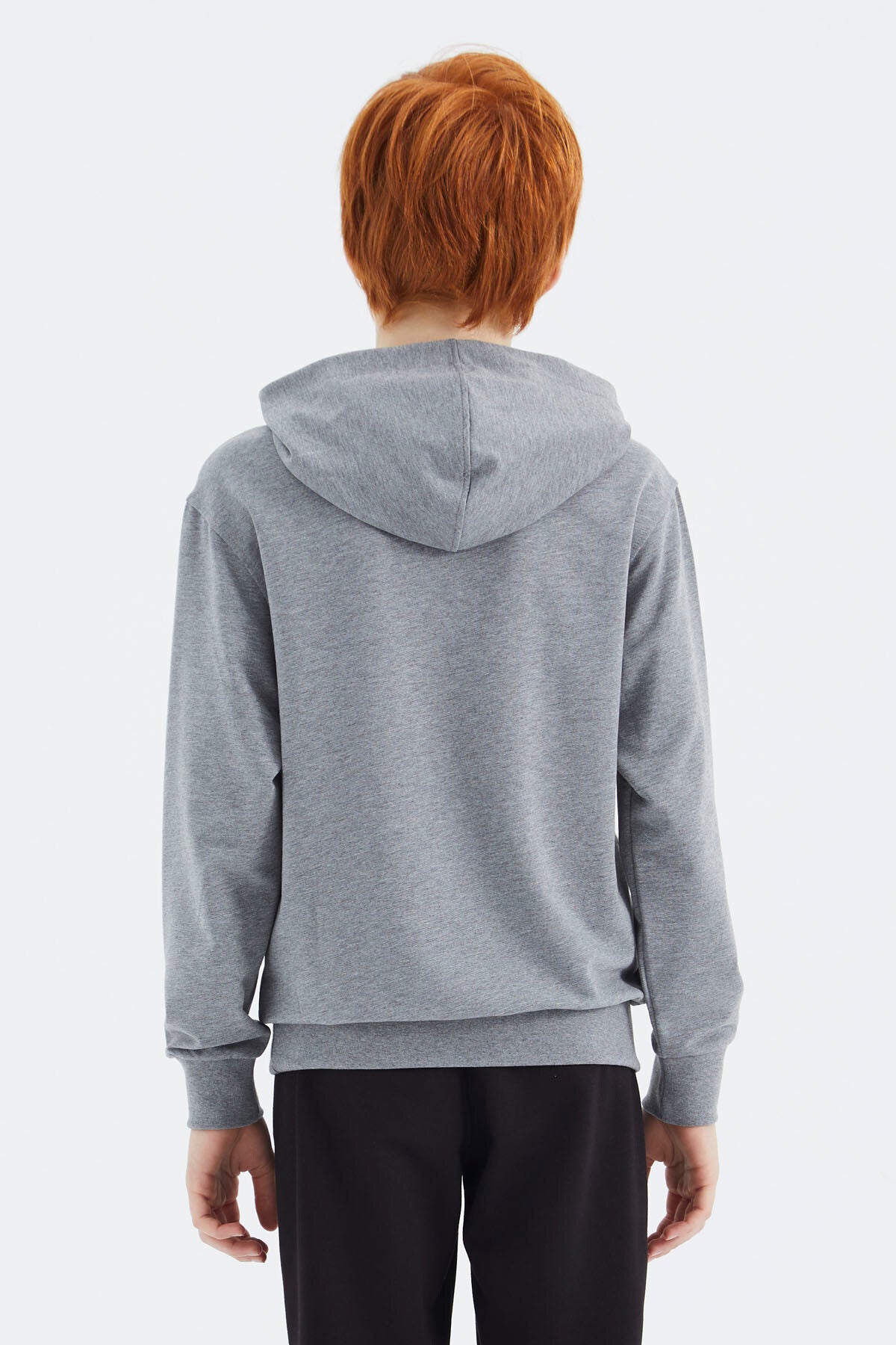 Grey Melange Hooded Boys' Sweatshirt - 11177