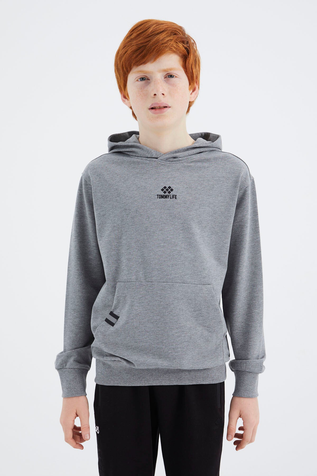 Grey Melange Hooded Boys' Sweatshirt - 11177